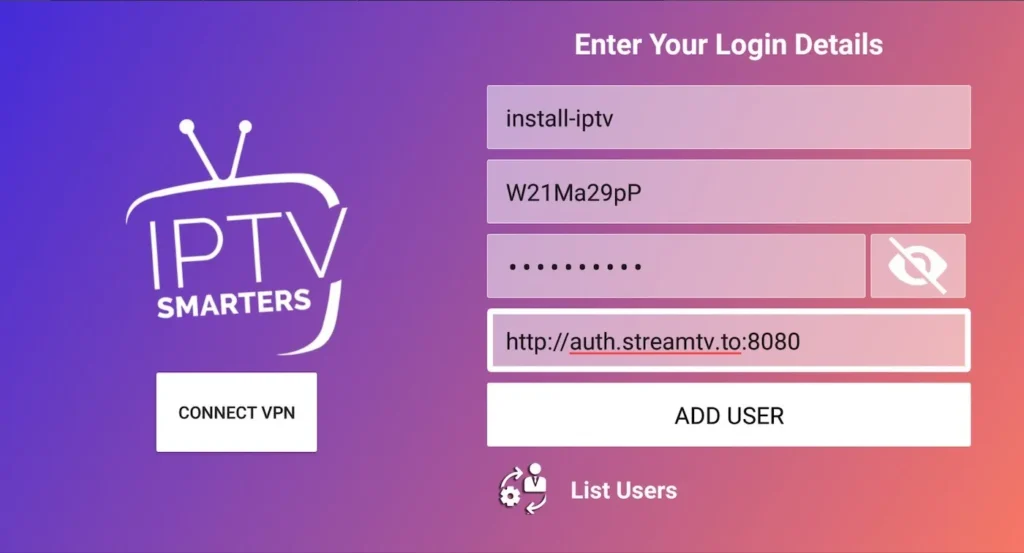 Connexion via Xtream Codes API sur IPTV Smarters pro 